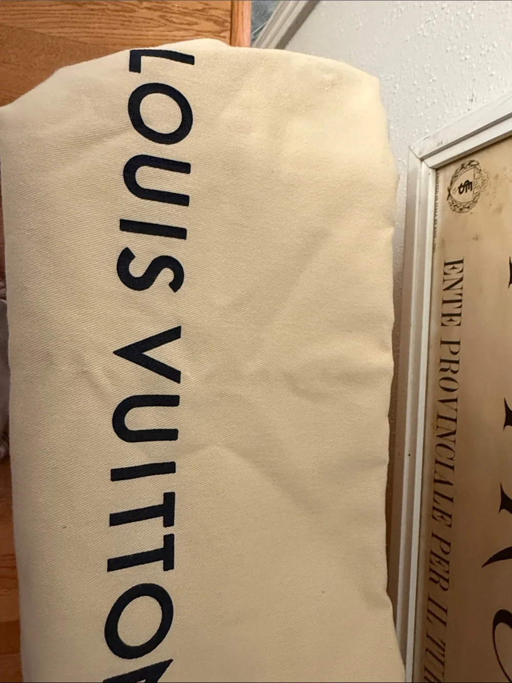 Louis Vuitton Large Orange Box with Cream Dust Bag and Blue Ribbon